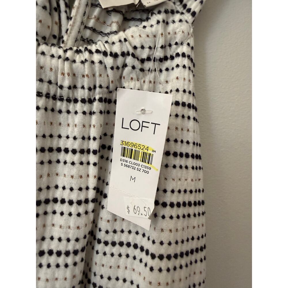 LOFT NWT White/Black/Gold Dot Stripe Knit Dress – Size Medium, MSRP $70 - Picture 9 of 10